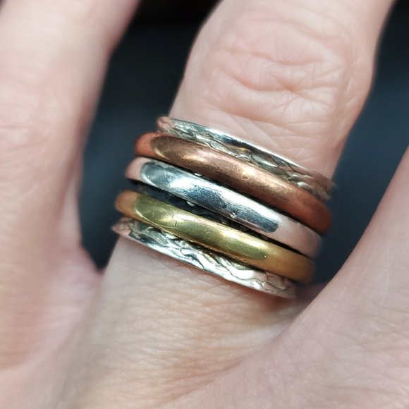 Size 7 Sterling Silver Triple Band Spinner Ring - Picture 3 of 6